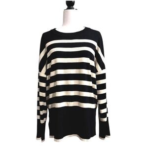TRUTH BY REPUBLIC Black‎ White Striped Crew Neck Long Sleeve Sweater XL